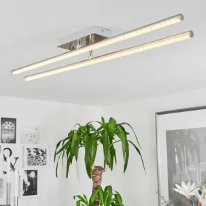 hofstein Plafonnier Noppa LED Chrome, Nickel mat, 2 lumières, Télécommandes, Changeur de couleurs* Lampes Modernes