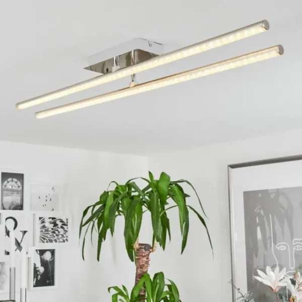 hofstein Plafonnier Noppa LED Chrome, Nickel mat, 2 lumières, Télécommandes, Changeur de couleurs* Lampes Modernes