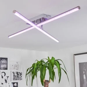 hofstein Plafonnier Noppa LED Chrome, Nickel mat, 2 lumières, Télécommandes, Changeur de couleurs* Lampes Modernes