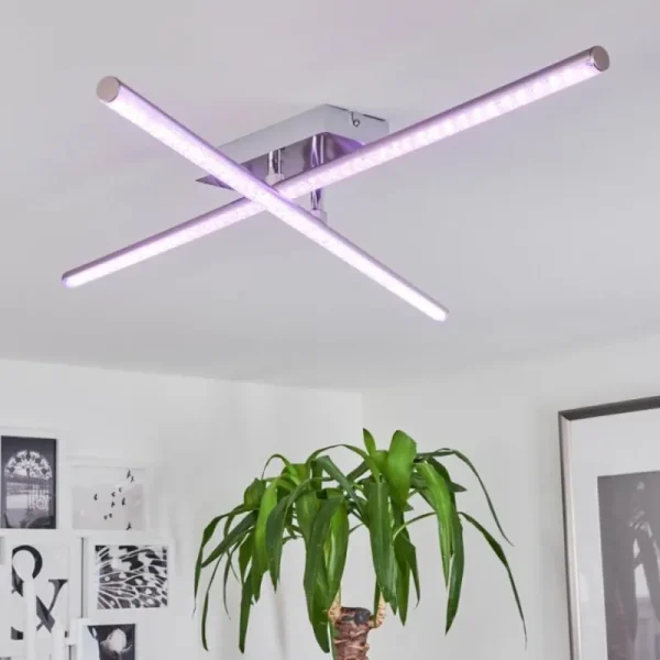 hofstein Plafonnier Noppa LED Chrome, Nickel mat, 2 lumières, Télécommandes, Changeur de couleurs* Lampes Modernes
