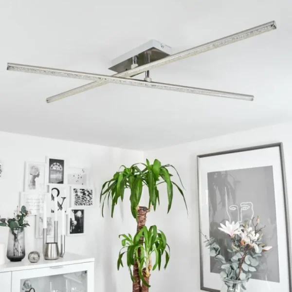 hofstein Plafonnier Noppa LED Chrome, Nickel mat, 2 lumières, Télécommandes, Changeur de couleurs* Lampes Modernes