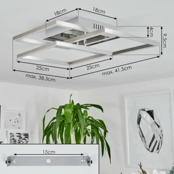 hofstein Plafonnier Oberegg LED Chrome, Nickel mat, 1 lumière, Télécommandes* Lampes Modernes
