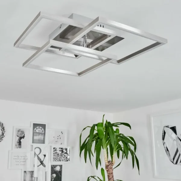 hofstein Plafonnier Oberegg LED Chrome, Nickel mat, 1 lumière, Télécommandes* Lampes Modernes