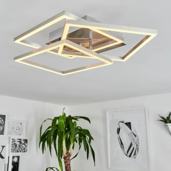 hofstein Plafonnier Oberegg LED Chrome, Nickel mat, 1 lumière, Télécommandes* Lampes Modernes
