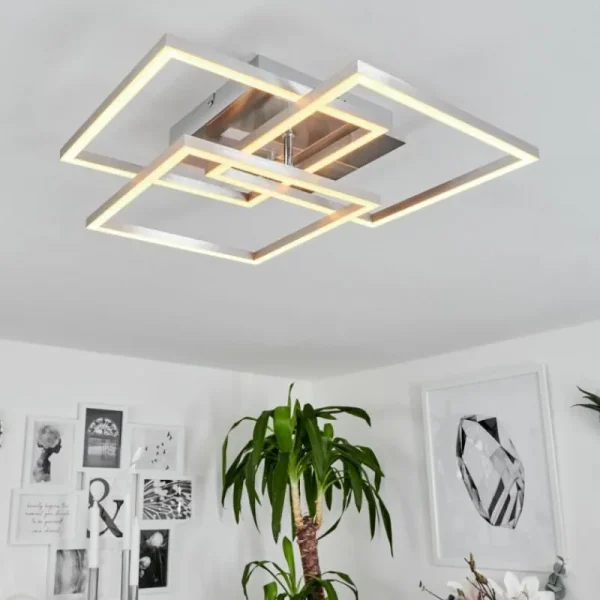 hofstein Plafonnier Oberegg LED Chrome, Nickel mat, 1 lumière, Télécommandes* Lampes Modernes