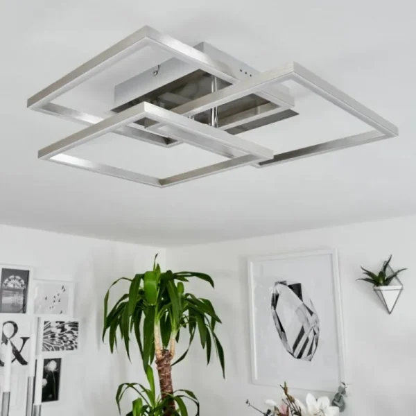 hofstein Plafonnier Oberegg LED Chrome, Nickel mat, 1 lumière, Télécommandes* Lampes Modernes