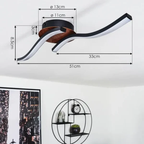hofstein Plafonnier Odda LED Couleur bois, Noir, 2 lumières* Lampes Modernes