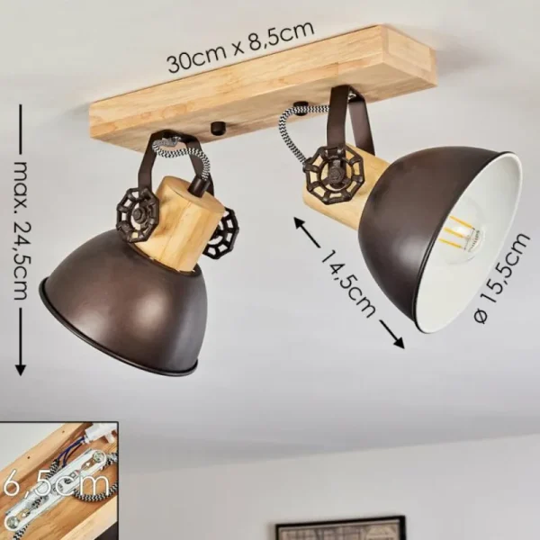 hofstein Plafonnier Orny Anthracite, Bois clair, 2 lumières* Lampes Modernes