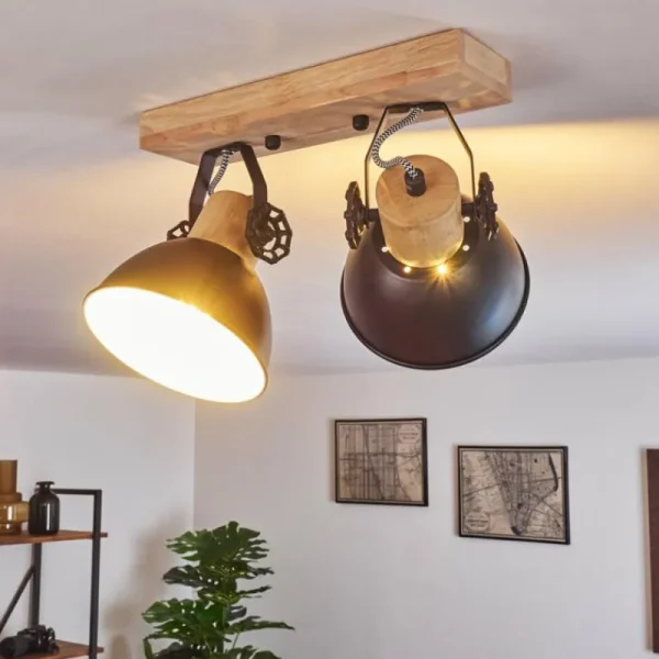 hofstein Plafonnier Orny Anthracite, Bois clair, 2 lumières* Lampes Modernes