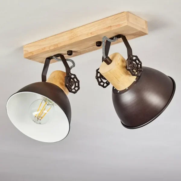 hofstein Plafonnier Orny Anthracite, Bois clair, 2 lumières* Lampes Modernes