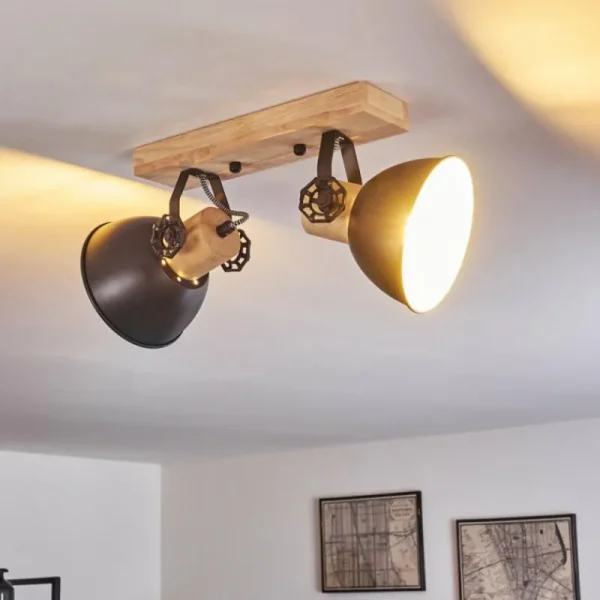 hofstein Plafonnier Orny Anthracite, Bois clair, 2 lumières* Lampes Modernes