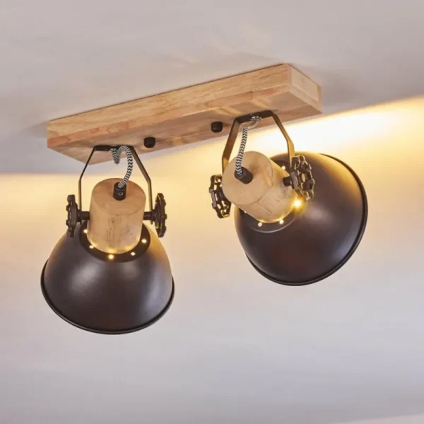 hofstein Plafonnier Orny Anthracite, Bois clair, 2 lumières* Lampes Modernes