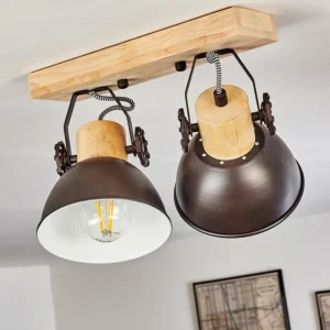 hofstein Plafonnier Orny Anthracite, Bois clair, 2 lumières* Lampes Modernes