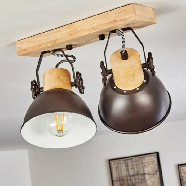 hofstein Plafonnier Orny Anthracite, Bois clair, 2 lumières* Lampes Modernes