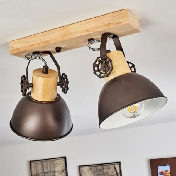 hofstein Plafonnier Orny Anthracite, Bois clair, 2 lumières* Lampes Modernes