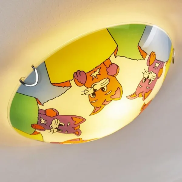 hofstein Plafonnier Pizzy Katze Chrome, Blanc, 2 lumières* Lampes En Verre