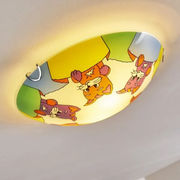 hofstein Plafonnier Pizzy Katze Chrome, Blanc, 2 lumières* Lampes En Verre