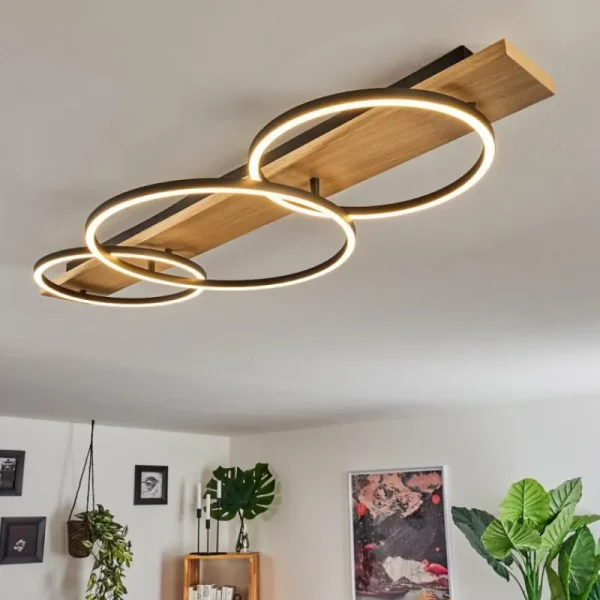 hofstein Plafonnier Pompu LED Bois clair, Noir, 3 lumières* Lampes Modernes