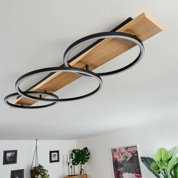 hofstein Plafonnier Pompu LED Bois clair, Noir, 3 lumières* Lampes Modernes
