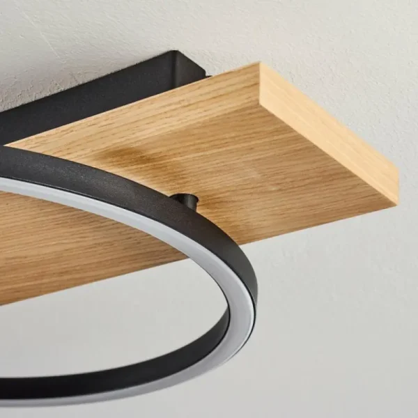 hofstein Plafonnier Pompu LED Bois clair, Noir, 3 lumières* Lampes Modernes