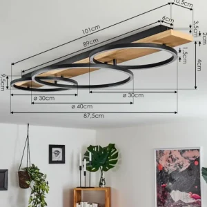 hofstein Plafonnier Pompu LED Bois clair, Noir, 3 lumières* Lampes Modernes