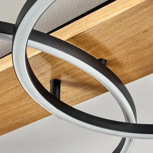hofstein Plafonnier Pompu LED Bois clair, Noir, 3 lumières* Lampes Modernes