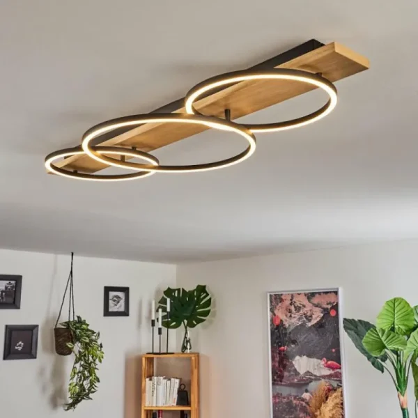 hofstein Plafonnier Pompu LED Bois clair, Noir, 3 lumières* Lampes Modernes