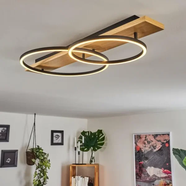 hofstein Plafonnier Pompu LED Bois clair, Noir, 2 lumières* Lampes Modernes