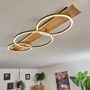 hofstein Plafonnier Pompu LED Bois clair, Noir, 3 lumières* Lampes Modernes