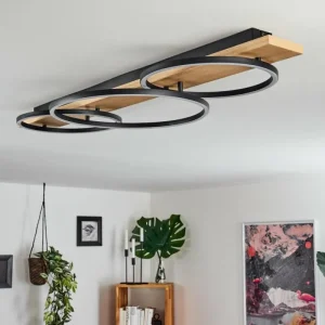 hofstein Plafonnier Pompu LED Bois clair, Noir, 3 lumières* Lampes Modernes
