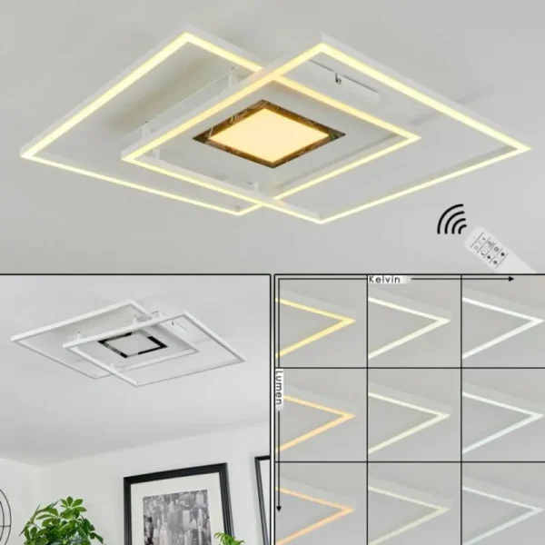 hofstein Plafonnier Popoy LED Blanc, 1 lumière, Télécommandes* Lampes Modernes