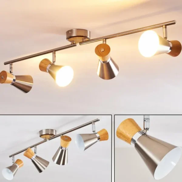hofstein Plafonnier Pulau Bois clair, Nickel mat, 4 lumières* Lampes Modernes