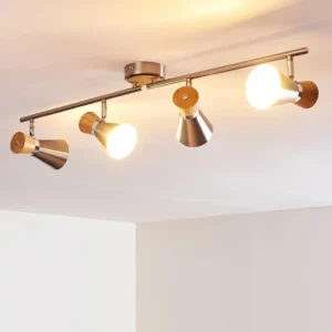 hofstein Plafonnier Pulau Bois clair, Nickel mat, 4 lumières* Lampes Modernes