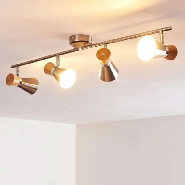 hofstein Plafonnier Pulau Bois clair, Nickel mat, 4 lumières* Lampes Modernes