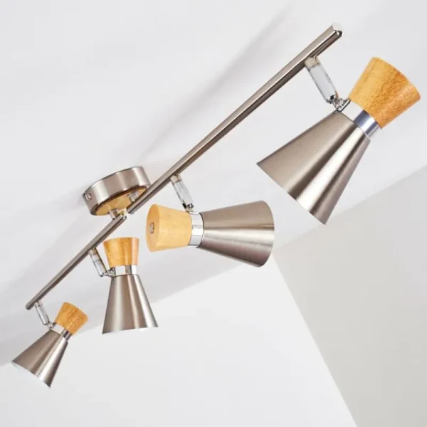 hofstein Plafonnier Pulau Bois clair, Nickel mat, 4 lumières* Lampes Modernes