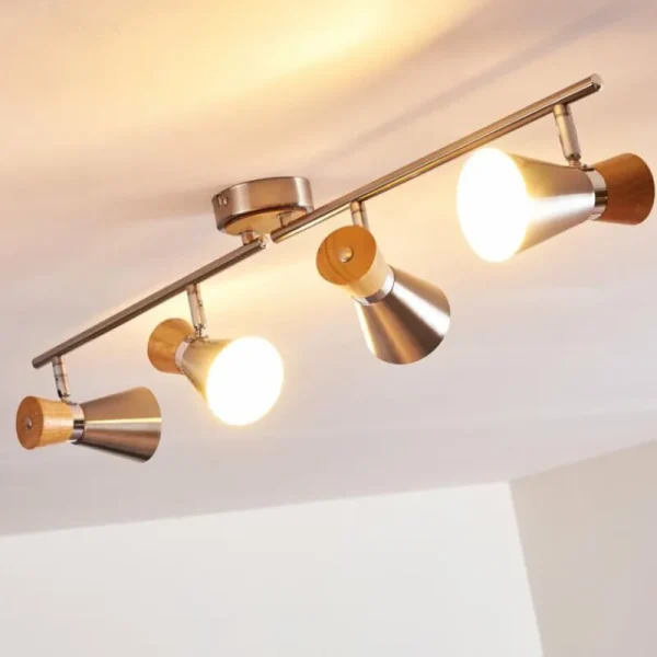 hofstein Plafonnier Pulau Bois clair, Nickel mat, 4 lumières* Lampes Modernes