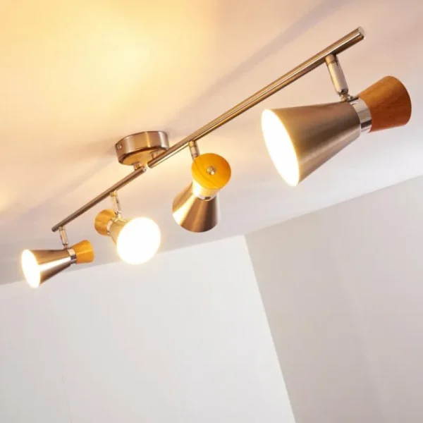 hofstein Plafonnier Pulau Bois clair, Nickel mat, 4 lumières* Lampes Modernes