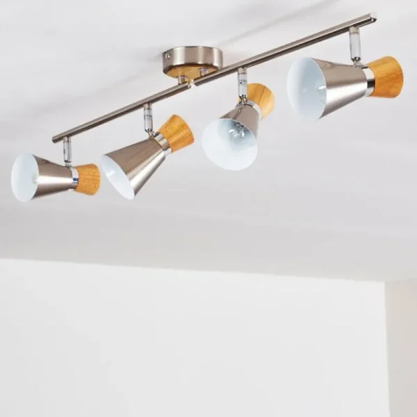hofstein Plafonnier Pulau Bois clair, Nickel mat, 4 lumières* Lampes Modernes
