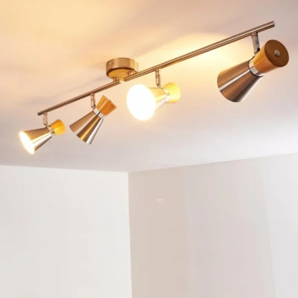 hofstein Plafonnier Pulau Bois clair, Nickel mat, 4 lumières* Lampes Modernes