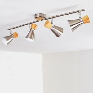 hofstein Plafonnier Pulau Bois clair, Nickel mat, 4 lumières* Lampes Modernes