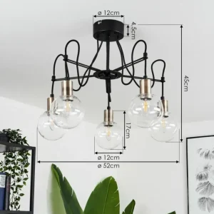 hofstein Plafonnier Quento Laiton, Noir, 5 lumières* Lampes En Verre