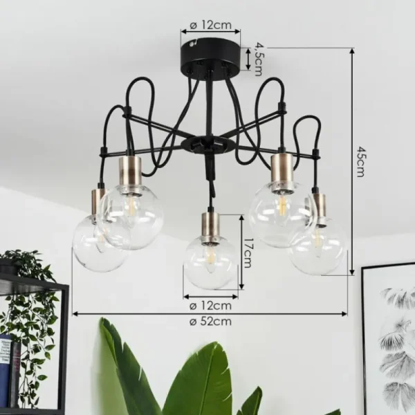 hofstein Plafonnier Quento Laiton, Noir, 5 lumières* Lampes En Verre