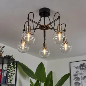 hofstein Plafonnier Quento Laiton, Noir, 5 lumières* Lampes En Verre
