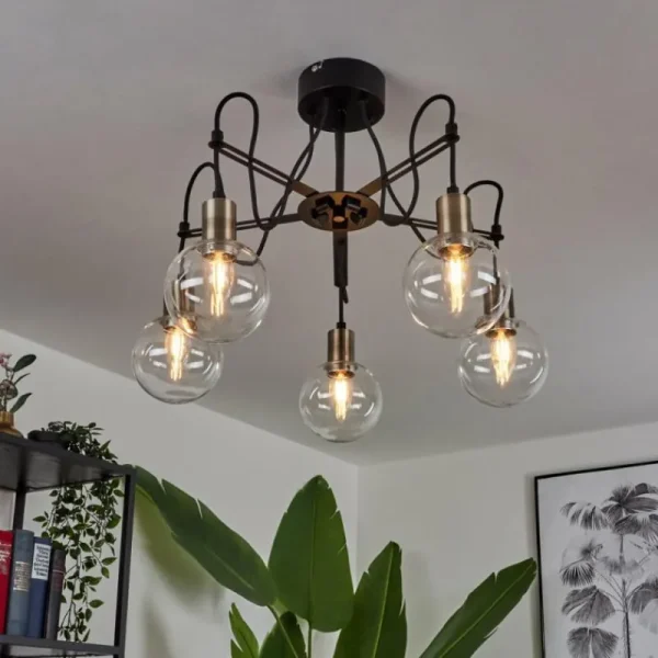 hofstein Plafonnier Quento Laiton, Noir, 5 lumières* Lampes En Verre