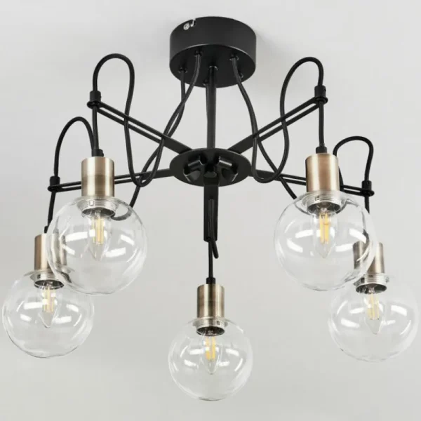 hofstein Plafonnier Quento Laiton, Noir, 5 lumières* Lampes En Verre