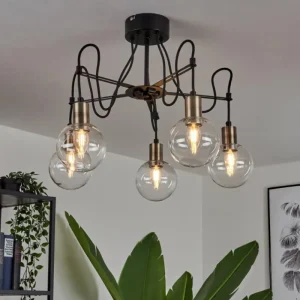 hofstein Plafonnier Quento Laiton, Noir, 5 lumières* Lampes En Verre