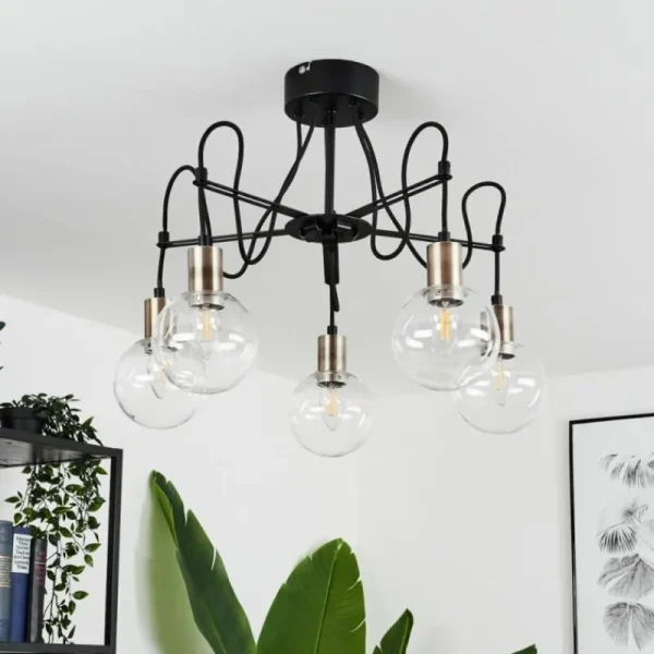 hofstein Plafonnier Quento Laiton, Noir, 5 lumières* Lampes En Verre