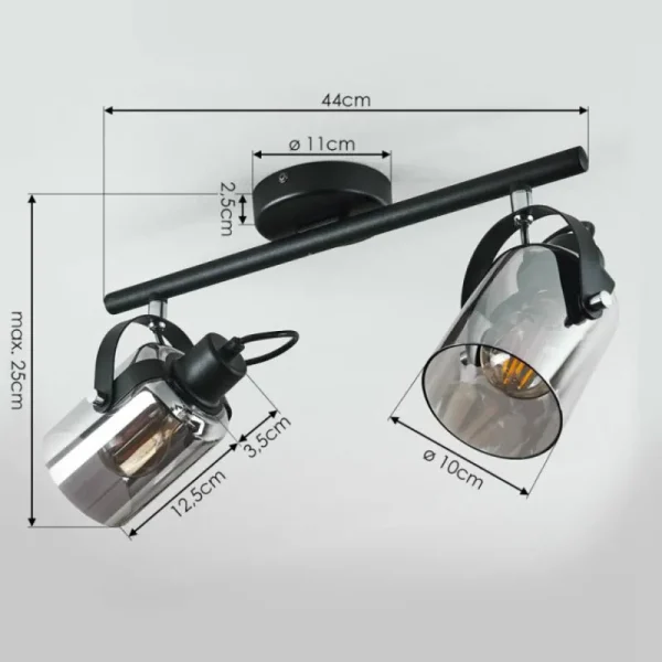 hofstein Plafonnier Quieri Noir, 2 lumières* Lampes Modernes