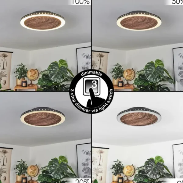 hofstein Plafonnier Rocha LED Brun, Couleur bois, Noir, 1 lumière* Lampes Modernes