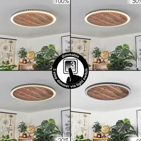 hofstein Plafonnier Rocha LED Brun, Couleur bois, Noir, 1 lumière* Lampes Modernes